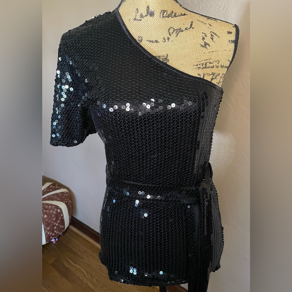 Better Be Black Sequin One-Shoulder Top with matching Sash Size S